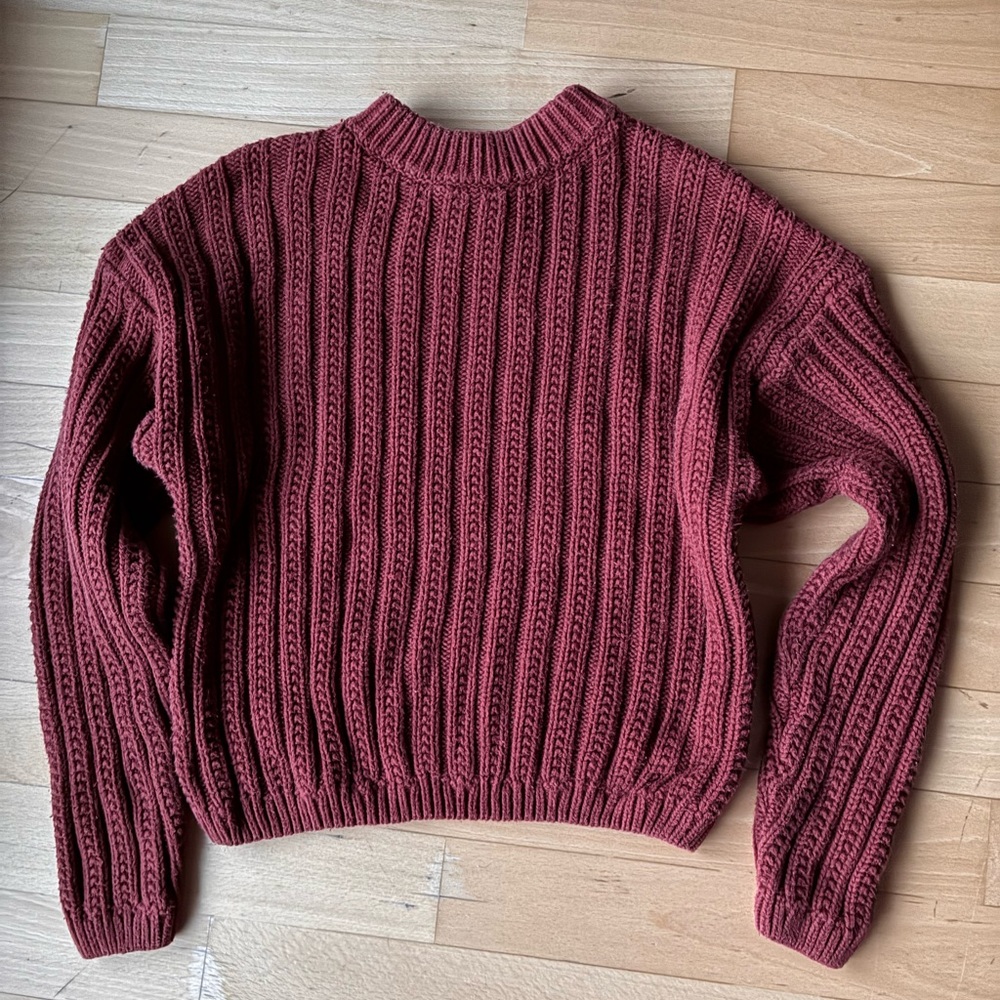 Womens Ribbed Knit Crewneck Sweater - Rust Orange